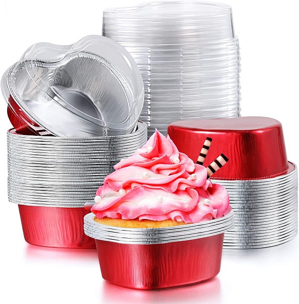 Red Foil Heart Mini Pan with lid 6 count