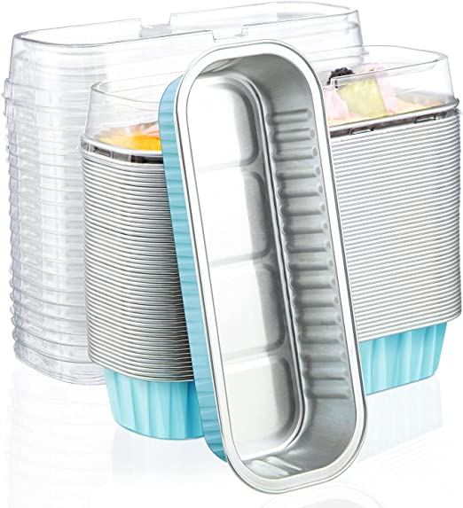 Light Blue Oblong Foil Pan with Lid 6 count