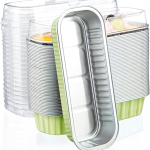 Light Green Oblong Foil Pan with Lid 6 count