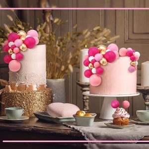Pink, Gold & White Mini Balloon Ball Cake Toppers 12 count