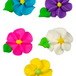 Mini Blossom w/ Leaf Assorted Colors 3/4 inch Royal Icing 12 count