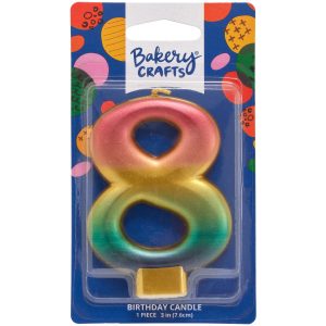 #8 Metallic Number Candle 3″ Each