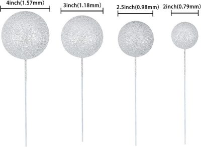 Silver Mini Balloon Cake Topper Glitter Foam Ball Cake Picks Decorations 10 CT