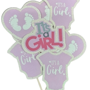 It’s A Girl Glitter Cupcake Picks 12 count