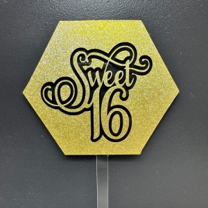 Sweet 16 Gold Glitter Hexagon Acrylic Cake Topper each