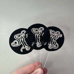 Sweet 16 Black Glitter Round Acrylic Cupcake Toppers 12 count