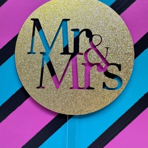 Mr & Mrs Block Script Gold Glitter Acrylic Wedding Topper each