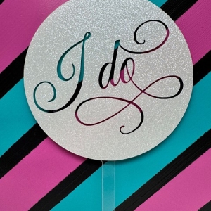 I Do Script White Glitter Acrylic Wedding Topper each