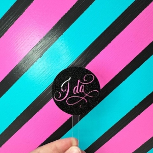 I Do Script Black Glitter Acrylic Cupcake Topper 12 count