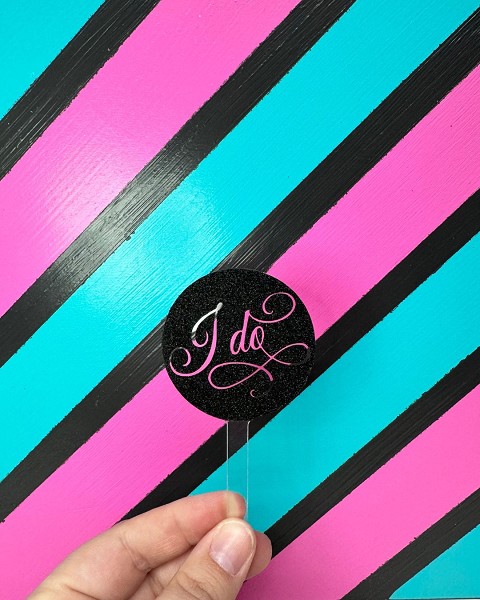I Do Script Black Glitter Acrylic Cupcake Topper 12 count