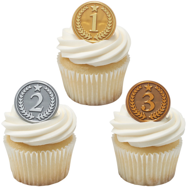 Gold, Silver, and Bronze Medal Foil Cupcake Rings 12 count