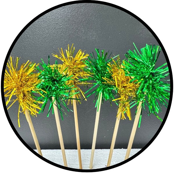 Green and Gold Foil Firework Cupcake Toppers Gold Sparkle Tinsel Cake Toppers New Years Cake Decoration Cocktail Fruit Toothpick for Birthday Wedding Graduation Party 6 CT