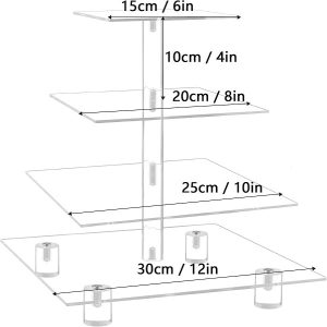 Square Cupcake Stand, 4 Tier Acrylic Cupcake Tower Stand, Premium Cupcake Holder, Clear Cupcake Display for 52 Cupcakes, Display for Pastry Wedding Birthday Party Each