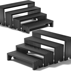 Black Wooden Tiered Risers Display Stands ,Stackable Wood Cupcake Display Stand,Farmhouse Decor Wood Dessert Table Display Set,Vendor Booth Display Items,Food Display Risers for Party 2 Sets