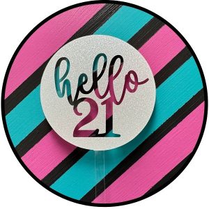 Hello 21 White Glitter Acrylic Cake Topper each
