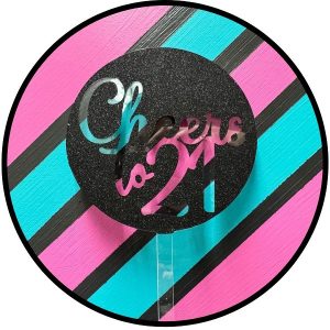 Cheers to 21 Black Glitter Acrylic Cake Topper each