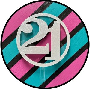 Block Outline 21 White Glitter Acrylic Cake Topper each