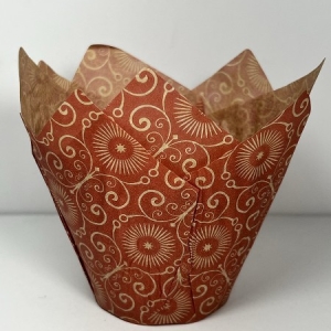 Red with Natural Print Tulip Cup 2″ B x 6 1/4 x 6 1/4″ Approx 50