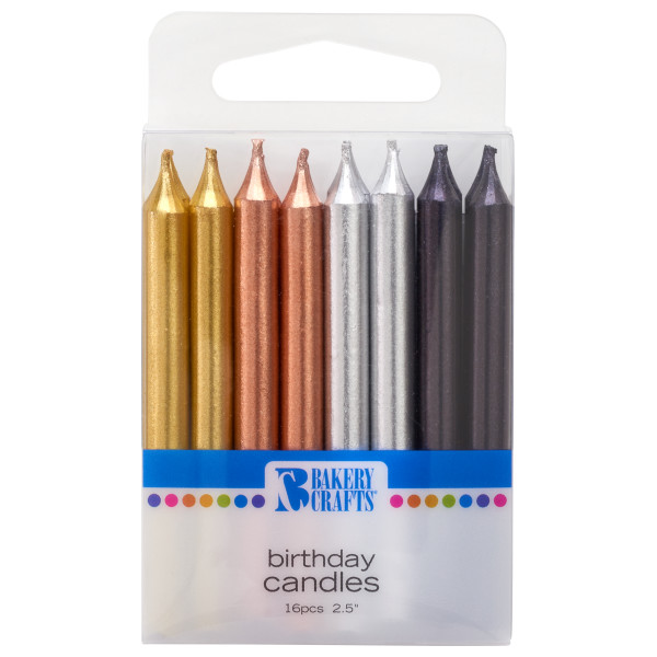 Metallic Smooth Asst Candles 2 1/2" 16 count