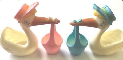 Stork Carring Basket Blue & Pink 3" x 2 1/2" x 1 1/4" 2 count