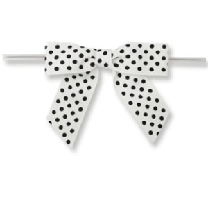 Large White Bow with Black Dots on Clear Twistie 6 count