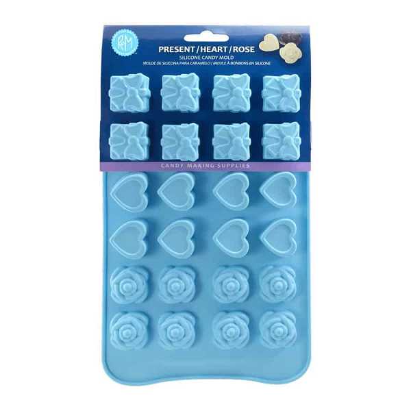 Present, Heart and Rose Silicone Candy Mold 24 Cavity Each