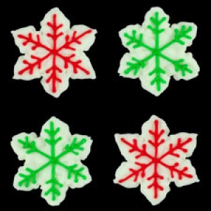 Red and Green Snowflakes Royal Icing 1″ 12 count