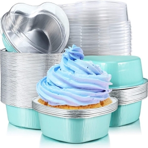 Light Blue Foil Heart Mini Pan with lid 6 count
