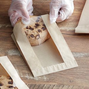 Kraft Grease Resistant Window Cookie/Bakery Bag/Pouch 5″ x 2″ x 7 3/4″ 12 Count