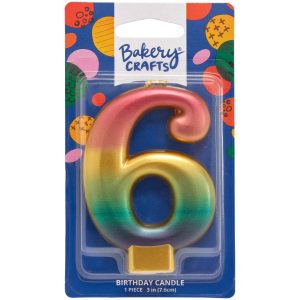 #6 Metallic Number Candle 3″ Each