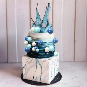 Pearl White and Blue Mini Balloon Balls Cake Toppers 12 Count
