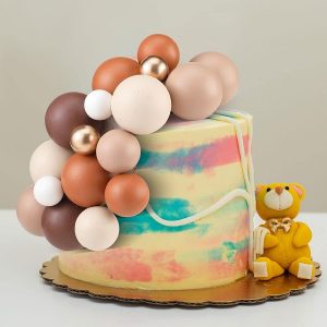 Brown, White and Gold Mini Balloon Ball Cake Toppers 12 count