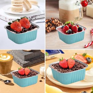 Light Blue Mini Foil Square Pans with Lids 6 count