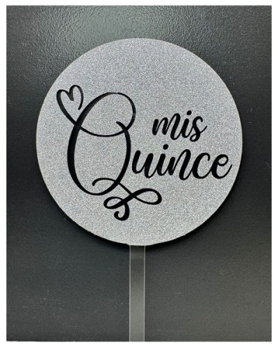 Mis Quince Silver Glitter Round Acrylic Cake Topper each
