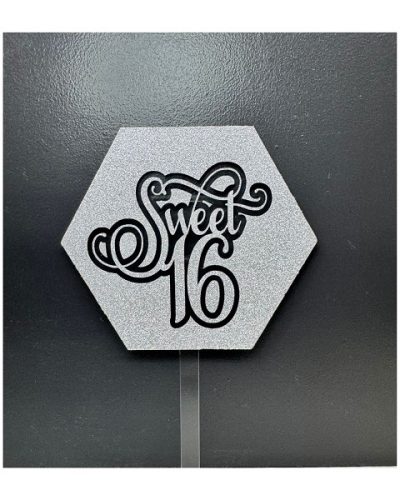 Sweet 16 Silver Glitter Hexagon Acrylic Cake Topper each