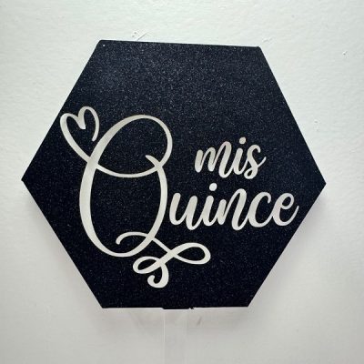 Mis Quince Black Glitter Hexagon Acrylic Cake Topper each