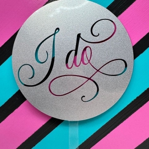 I Do Script Silver Glitter Acrylic Wedding Topper each