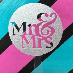 Mr & Mrs Fancy Block Script Silver Glitter Acrylic Cupcake Topper 12 count