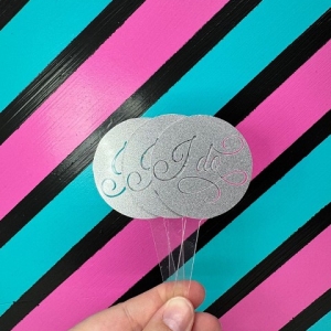 I Do Script Silver Glitter Acrylic Cupcake Topper 12 count