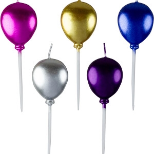 Metallic Balloon Candles On Picks Set 5 Candles per set