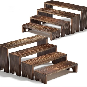 Dark Wooden Tiered Risers Display Stands ,Stackable Wood Cupcake Display Stand,Farmhouse Decor Wood Dessert Table Display Set,Vendor Booth Display Items,Food Display Risers for Party 2 Sets