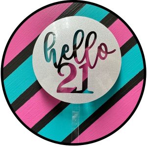 Hello 21 Silver Glitter Acrylic Cake Topper each