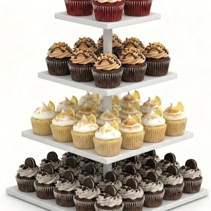 Square White 4 Tier Cupcake Stand for 50 Cupcakes,Cupcake Holder,Cupcake Tower,Tiered Tray Stand for Birthday Bar Décor Weddings,Parties Events, Dark Brown