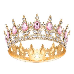 Gold with pink crystals Crown for Women, Crystal, Queen Crown for Birthday or Costume Party Celebration Each