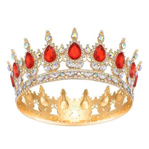 Gold with red crystals Crown for Women, Crystal, Queen Crown for Birthday or Costume Party Celebration Each
